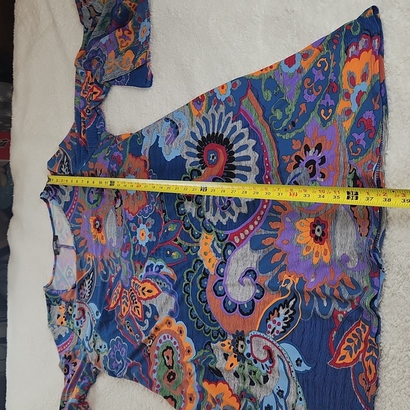 MSK Women Floral dress long bell sleeve detail XL blue orange so pretty! - Picture 5 of 10